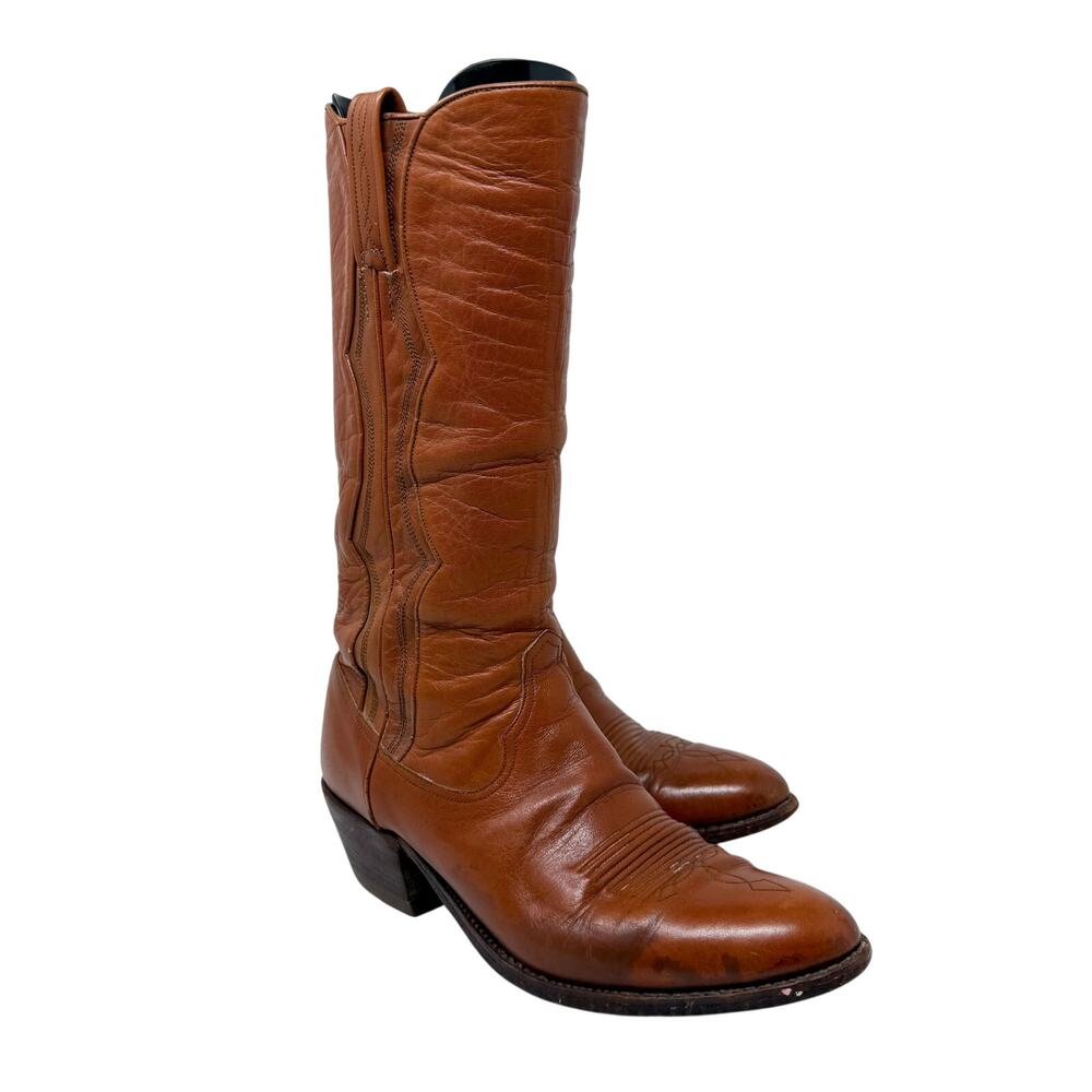 Vintage Dan Post Cognac Brown Leather Western Boots Men's Size 8.5 Made in Spain